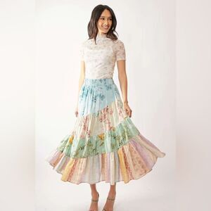 New DAVI & DANI Pastel Patchwork Splendor Maxi A-Line Skirt 1x